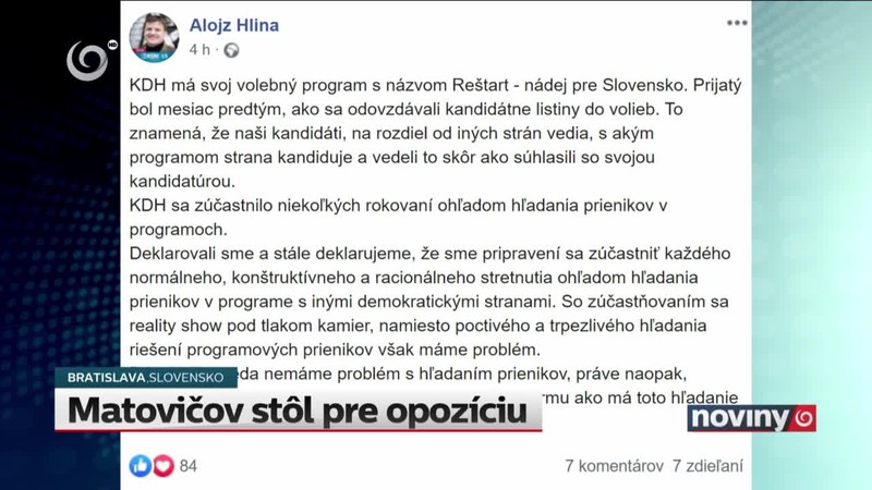 Matovičov stôl pre opozíciu