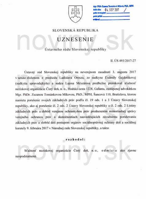 Kauza Čistý deň: uznesenie Najvyššieho súdu 1