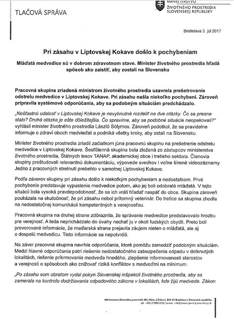 Pri odstrele medvedice Ingy pochybili 1