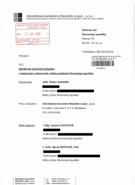 Ústavná sťažnosť pre neústavnosť a nezákonnosť prezidentských volieb