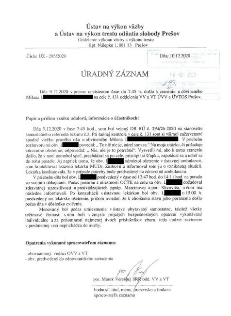 Úradný záznam o zranení