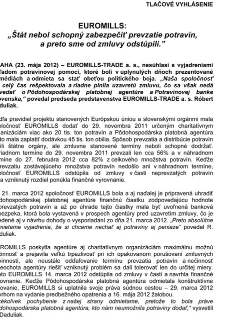 EUROMILLS-TRADE_firma_potravinová pomoc_stanovisko1