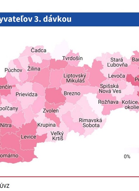 Percentá zaočkovaných obyvateľov treťou dávkou