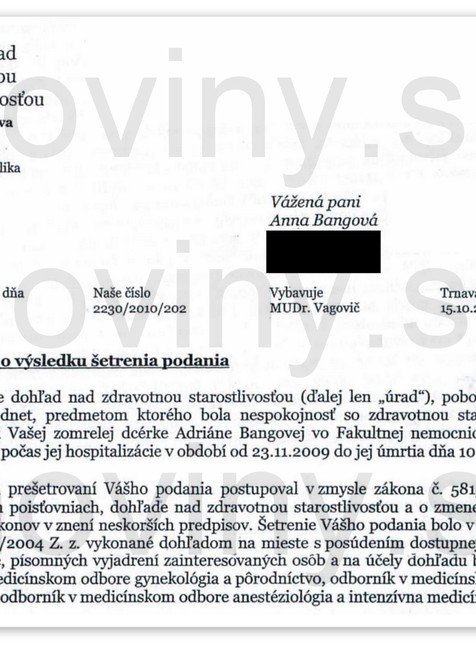 Adriana zomrela v trnavskej nemocnici správa ÚDZS1