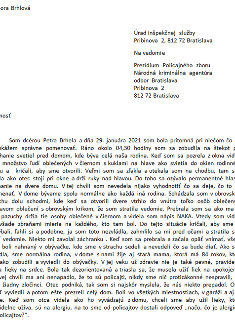 Dcéra Brhela opísala neprimeraný zásah NAKA