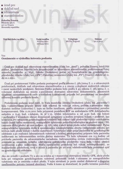 Smrť rodičky Úrad pre dohľad nad zdravotnou starostlivosťou 1