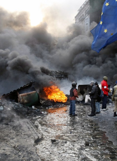 Ukrajina bojisko protesty Kyjev 23.1. 1