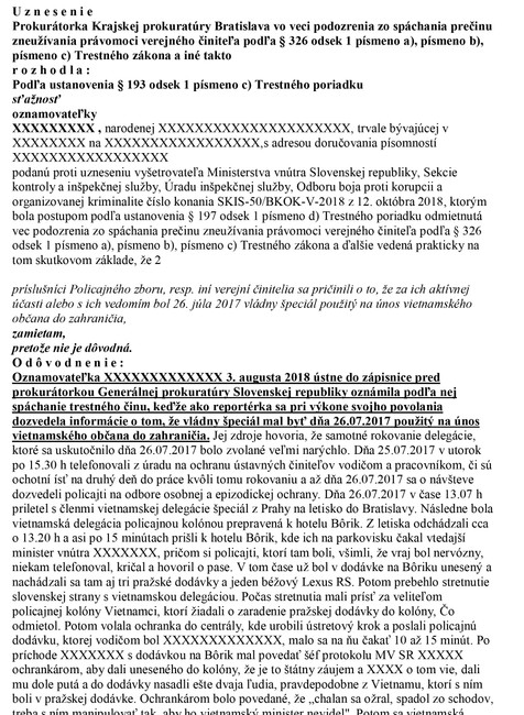 Uznesenie v prípade únosu Vietnamca - strana 1