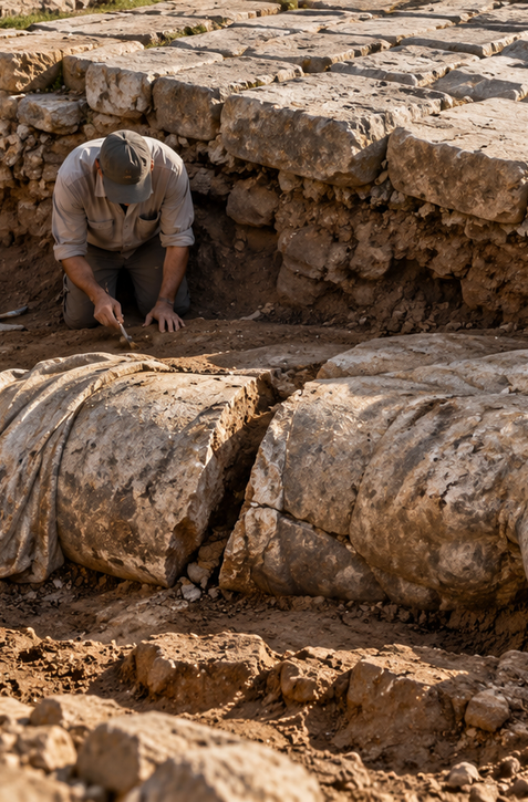 Archeológovia našli vyše dvojmetrovú sochu. Ležala tvárou nadol