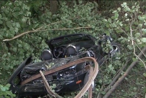 Auto skončilo medzi stromami.