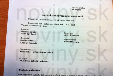 Karol Mello zápisnica o výsluchu obžalovaného