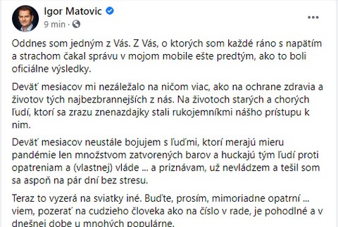 Igor Matovič potvrdil, že má covid-19