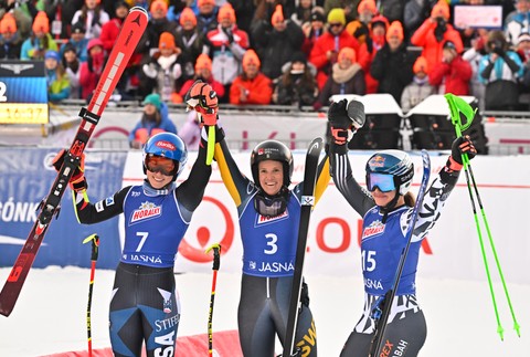 Obrovský slalom Jasná 20_januar_2024 Sara Hectorová Mikaela Shiffrinová Alice Robinsonová (1)
