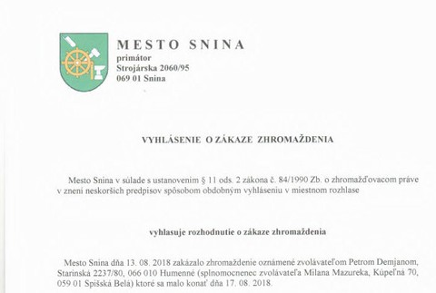 vyhlásenie o zákaze zhromaždenia