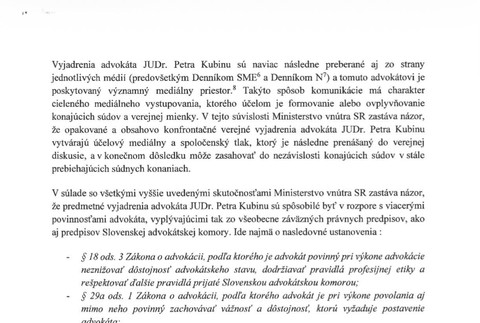 Znenie sťažnosti ministerstva vnútra na advokáta vyšetrovateľov okolo Jána Čurillu, Petra Kubinu