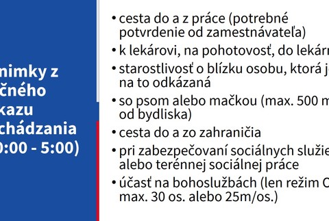 Prehľad opatrení_Výnimky zo zákazu vychádzania