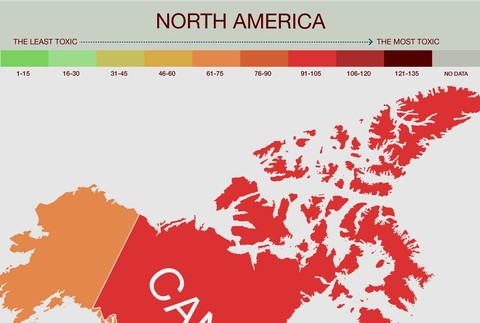 Severná Amerika mapa znečistenia