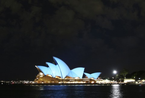 Austrália, Sydney, opera, oslava 70. výročia OSN