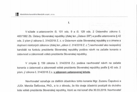 Ústavná sťažnosť pre neústavnosť a nezákonnosť prezidentských volieb