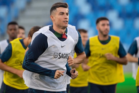 Cristiano Ronaldo počas tréningu Portugalska pred piatkovým zápasom kvalifikácie ME 2024 Slovensko - Portugalsko.