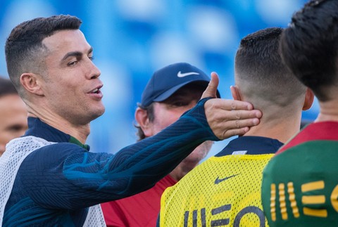 Cristiano Ronaldo počas tréningu Portugalska pred piatkovým zápasom kvalifikácie ME 2024 Slovensko - Portugalsko.