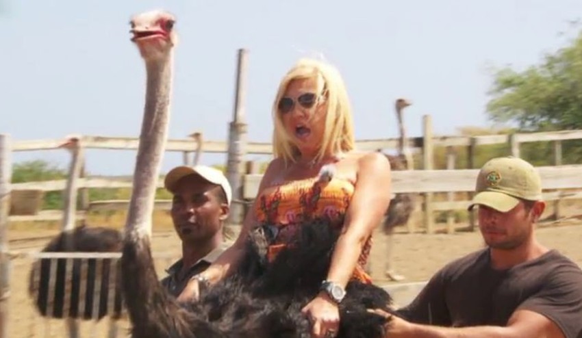 Nezabudnuteľná scénka zo života milionárov: Pozrite si Carmen, ako jazdí na pštrosovi!