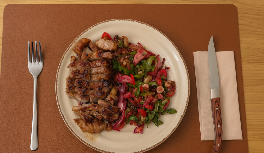 HLAVNÉ JEDLO - Steaky z bravčového mäsa so zeleninovým listovým šalátom