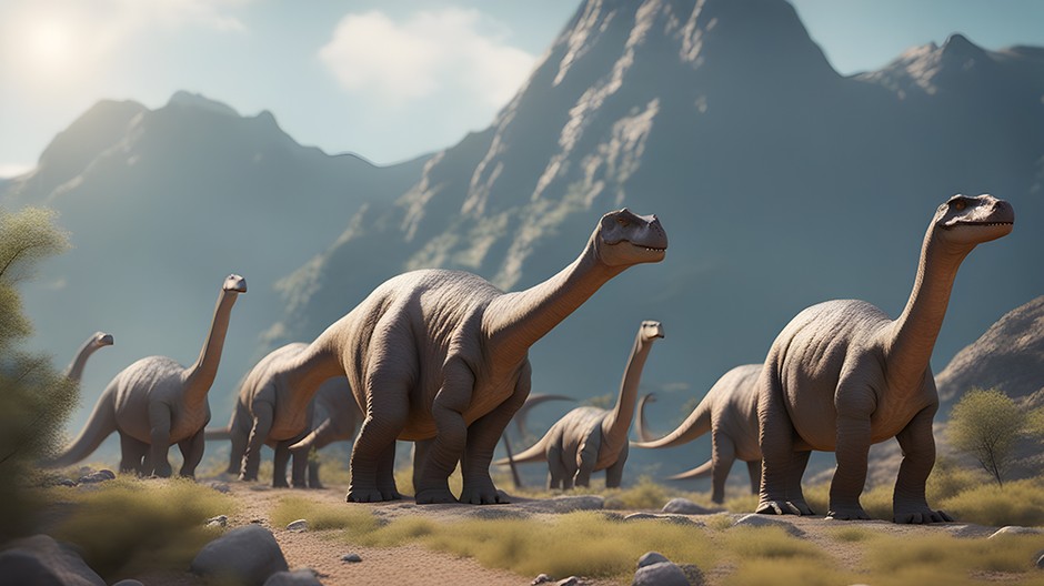 group-of-brontosaurus-walking-in-prehistoric-mountains