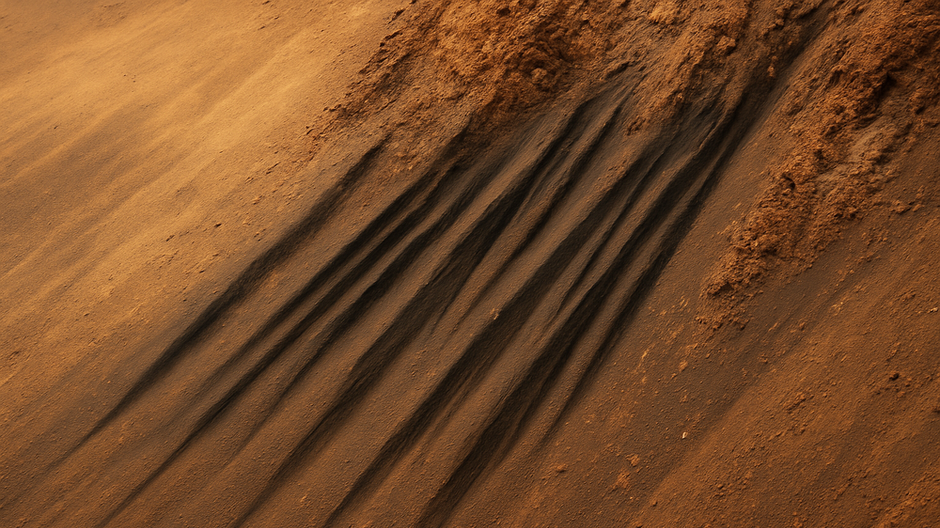 Detailný pohľad na zosuvy tmavého piesku na svahu planéty Mars, ktoré vedci už nepovažujú za dôkaz tekutej vody