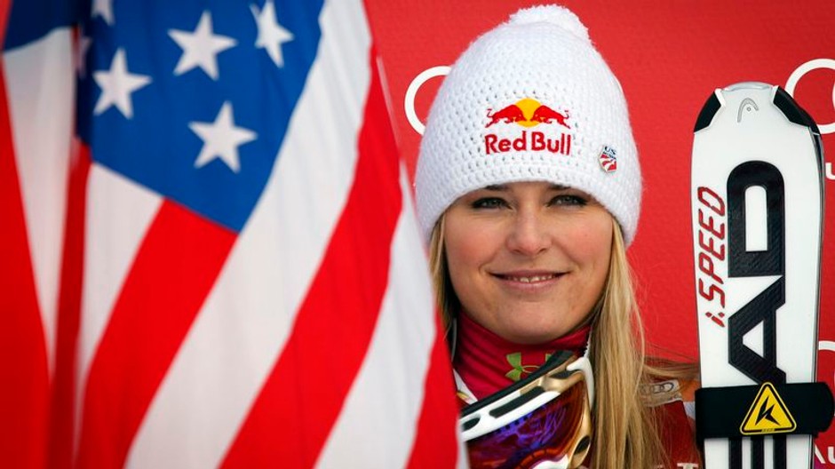 Lindsey Vonnová s vlajkou