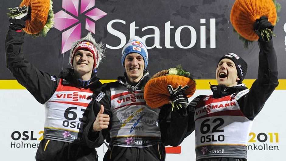 Stupeň víťazov v skokoch na lyžiach v Osle