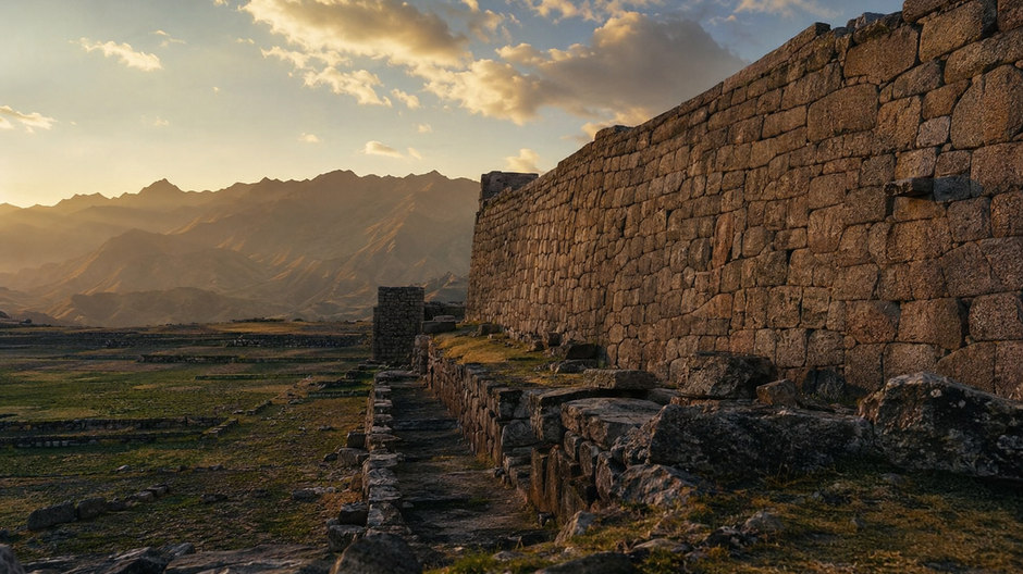 Ruiny starovekého mesta civilizácie Wari v horskej krajine Peru.
