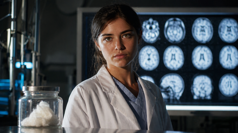 Žena v laboratóriu pri vizualizácii mozgu a vzorke pachového experimentu
