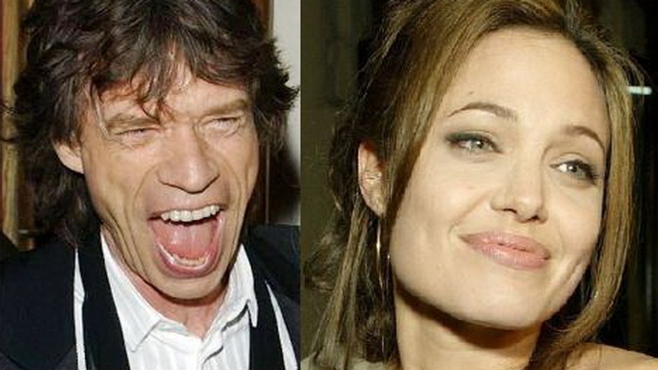 Mick Jagger, široký úsmev, Angelina Jolie, montáž