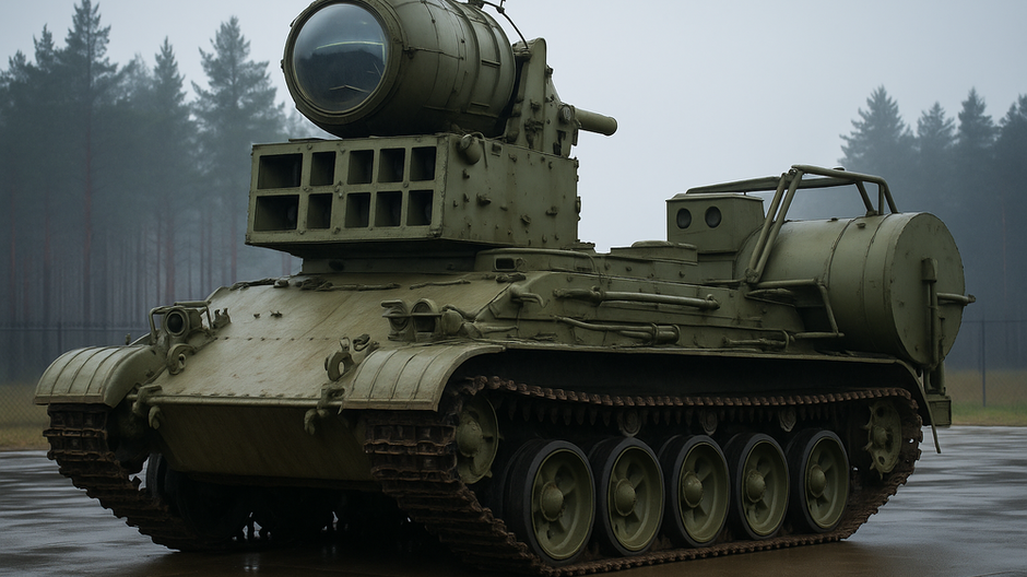 Prototyp sovietskeho laserového tanku z 80. rokov v testovacom centre