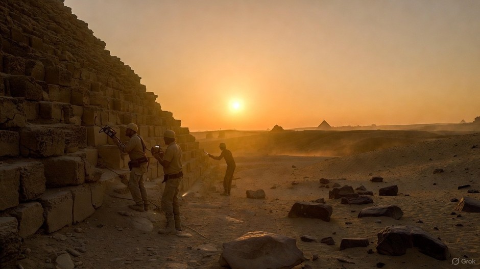 Archeológovia skúmajú východnú stenu Menkaureovej pyramídy v Gíze pomocou georadaru
