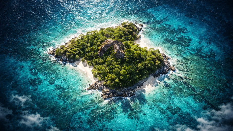 Letecký pohľad zhora na Bermudy obklopené tyrkysovým Atlantickým oceánom