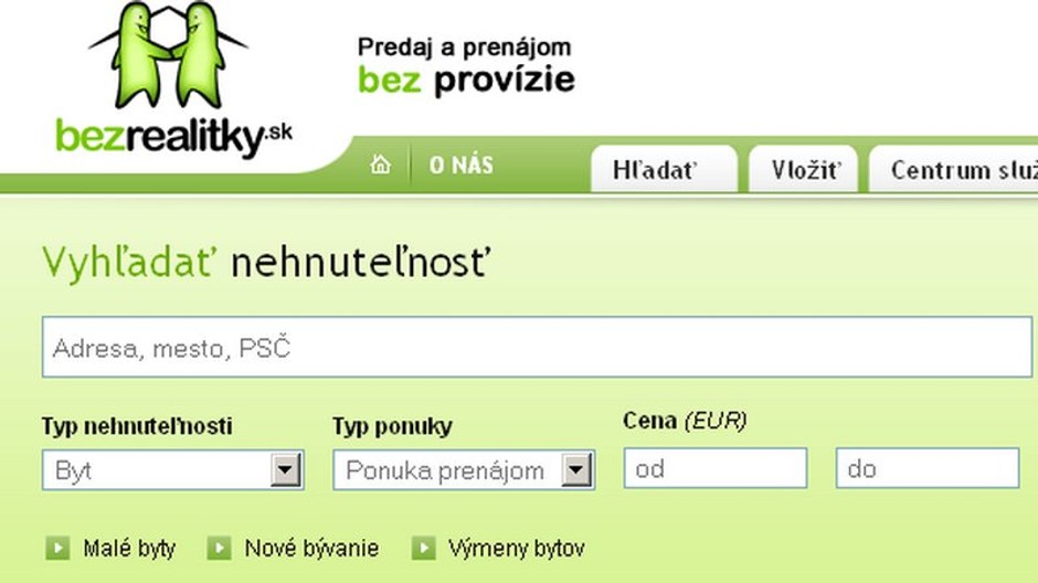 webová stránka bezrealitky.sk