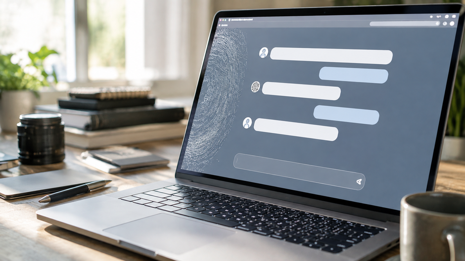 Notebook s AI chatbotom symbolizujúci neviditeľné označovanie textov vytvorených umelou inteligenciou Claude.