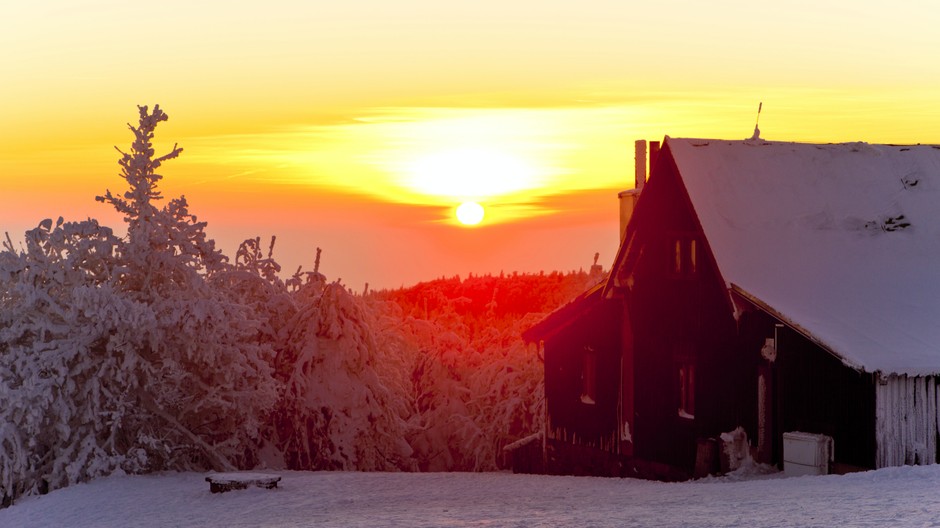 západ slnka, dedina
