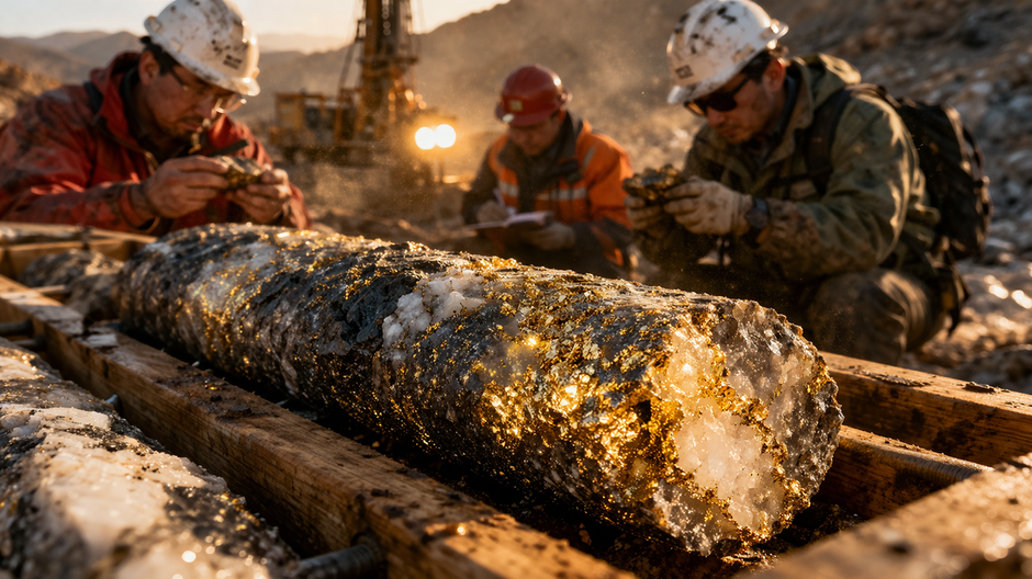 Vrtné jadro s viditeľnými zlatými stopami z náleziska Wangu v čínskej provincii Hunan