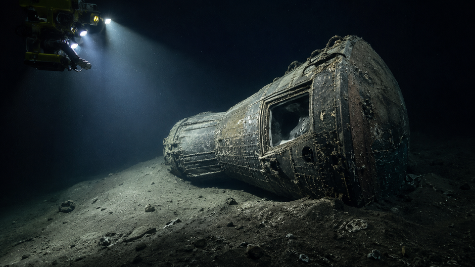 Kapsula Mercury Liberty Bell 7 ležiaca na dne Atlantického oceánu pred vyzdvihnutím v roku 1999.