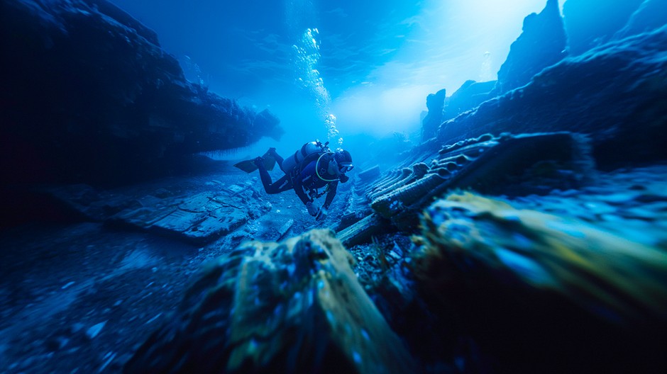 diver-sea-surrounded-by-archeological-building-ruins