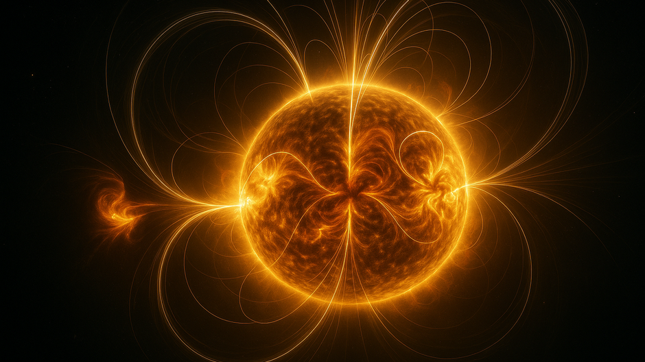 Fotorealistická vizualizácia slnečnej koróny s eruptujúcou hmotou CME počas obdobia maximálnej aktivity Slnka