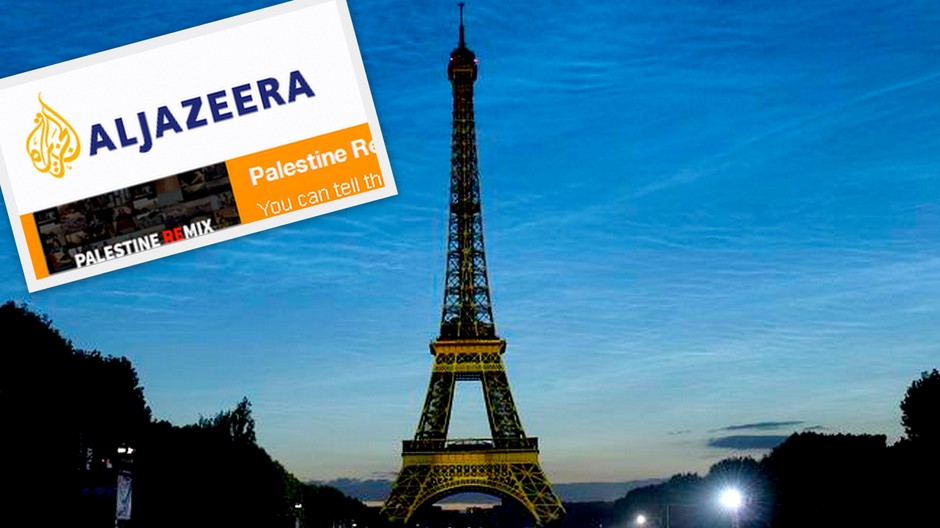 koláž Eiffelovka a Al jazeera