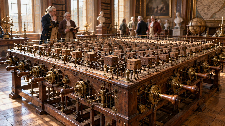 Historická rekonštrukcia mechanického stroja na vytváranie textov, ktorý Jonathan Swift opísal v románe Gulliverove cesty z roku 1726.