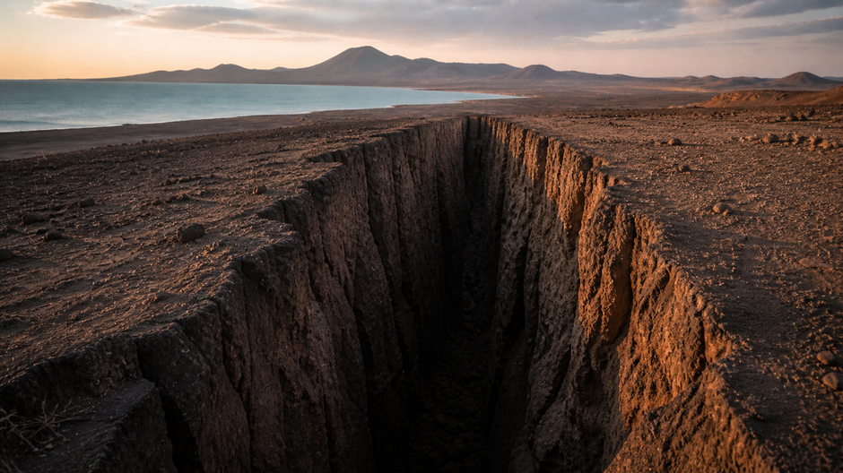Hlboká prasklina v oblasti Turkana Rift, kde sa východná Afrika pomaly oddeľuje od zvyšku kontinentu.