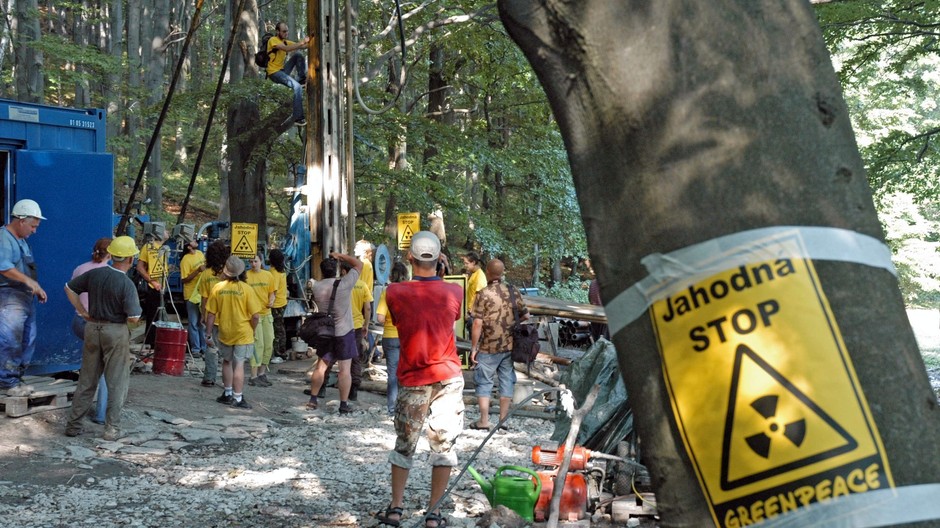 Jahodná - protest Greenpeace prot ťažbe uránu