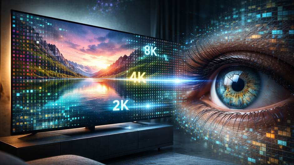 Porovnanie rozlíšenia televízorov a limitov ľudského oka v obývačke