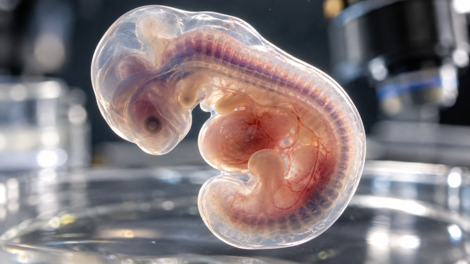 Ilustračná rekonštrukcia raného embrya so vznikajúcou nervovou trubicou, z ktorej sa vyvíjajú časti mozgu.